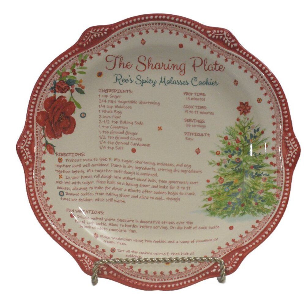 Pioneer Woman Holiday Sharing Plate 12" Cheerful Rose Molasses Cookies Recipe